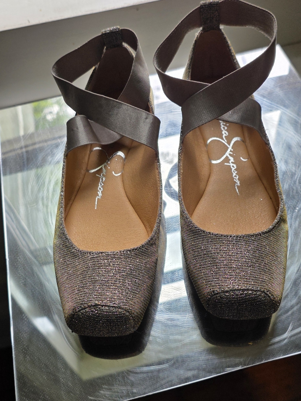 Jessica Simpson NWOB Mandalaye Metallic Bronze/Gold Ballet Flats Ankle Wrap Sz 8
